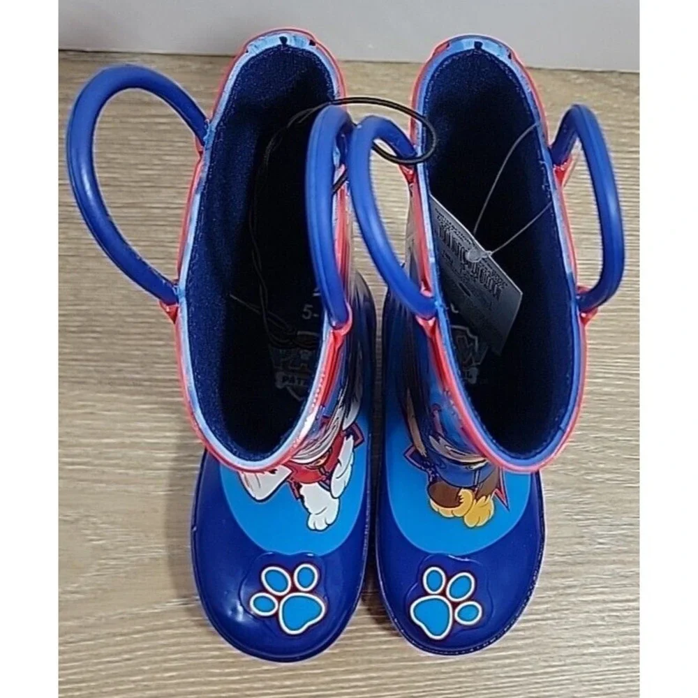 Paw Patrol Toddler Boys Rubber Rain Boots Pull On Blue Red Multi-Size 5/6 NEW